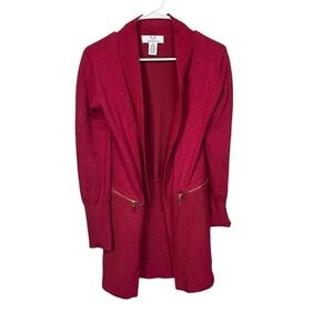 Magaschoni Red Ribbed Open Front Cardigan Medium
